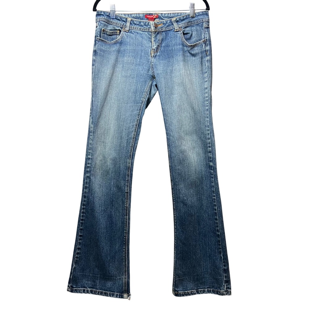 Twentyone‎ Flare Jeans Low Rise Distressed Hem Denim Blue Size 28 Y2K Vintage